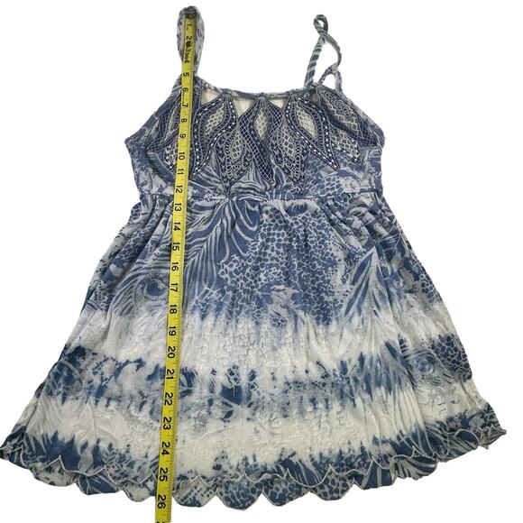 Miss Me Top Women Size Small Blue Burnout Gausy Embroidered Sheer Costal Blouse - Picture 13 of 13